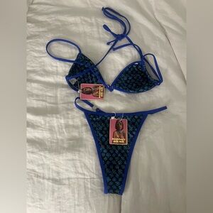 Strawberry Milk Mob Blue Floral Triangle Bikini Set
